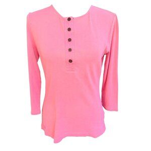 Lauren Ralph Lauren Pink Button-Front Henley Top M Logo Preppy School Girl